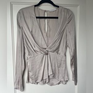 Lush Long sleeve satin blouse in color fog. Size medium